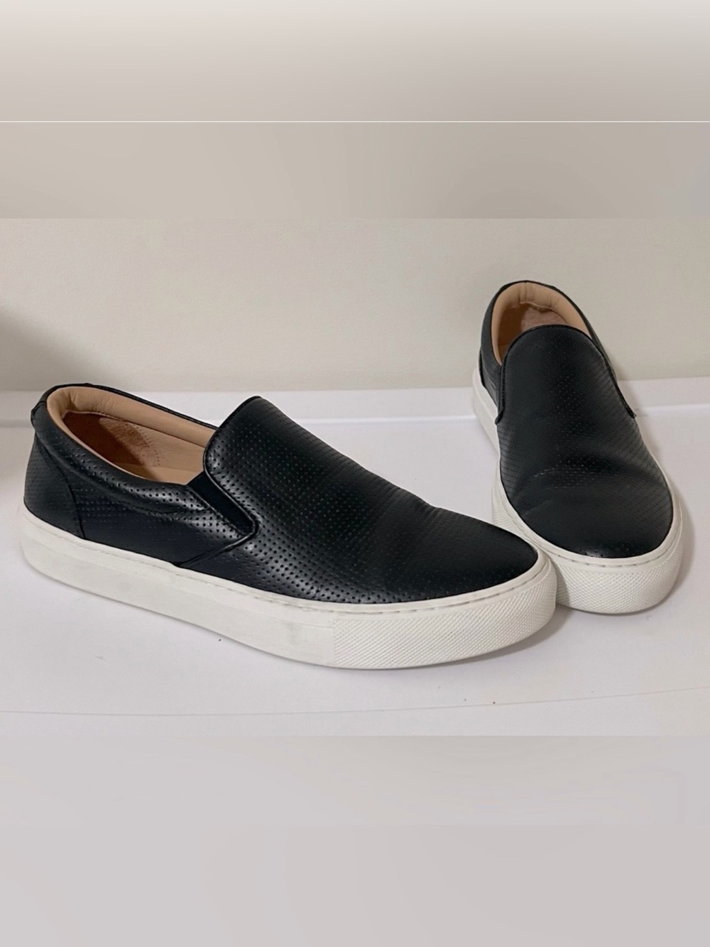 GREATS Brooklyn Wooster Black Leather Slip-on Sneakers Size 8.5
